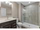 Bathroom with glass-enclosed shower, modern finishes, and a sleek vanity at 11450 Wicker Ln, Noblesville, IN 46060