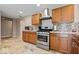 Spacious kitchen boasts stainless steel appliances, stylish cabinetry, counter tops and tile backsplash at 1520 E 87Th St, Indianapolis, IN 46240
