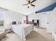 Bright bedroom features a ceiling fan, blue accent, and an area for a desk at 170 Straughn Ln, Westfield, IN 46074