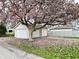 Detached garage surrounded by a beautiful magnolia tree with vibrant pink blossoms at 648 W South St, Shelbyville, IN 46176