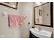 Updated half-bathroom features a modern vanity, framed mirror, and towel rack for a fresh and functional space at 758 Stafford Rd, Plainfield, IN 46168