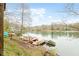Scenic lake view showcasing multiple docks and neighboring houses under a clear blue sky, ideal for boating at 7591 Inkbush Dr, Nineveh, IN 46164