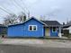 Charming single-story home featuring vibrant blue siding and a cozy front porch at 1047 N Concord St, Indianapolis, IN 46222