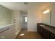 Primary bathroom featuring a glass shower and vanity with double sinks at 10543 Banyan Wood Ct, Indianapolis, IN 46239