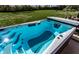 Backyard swim spa with blue water and lush green landscaping at 1513 Tottenham Dr, Danville, IN 46122