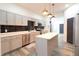Modern kitchen features stainless steel appliances, grey cabinets, black tile backsplash, and center island at 249 E Minnesota St, Indianapolis, IN 46225