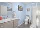 Bright bathroom with a modern vanity, framed mirror, and walk-in shower stall at 2816 Canterbury Ln, Indianapolis, IN 46220