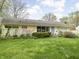Charming single-story home featuring a blue front door, well-maintained lawn, and a lush landscaped garden at 2816 Canterbury Ln, Indianapolis, IN 46220