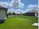 Large, grassy backyard enclosed by a black chain-link fence adds to the property's privacy at 300 Kathryn Ct, Clayton, IN 46118