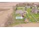 Aerial view of a home with a private backyard oasis, featuring a pool, patio, and well-kept lawn at 4223 W State Road 234, McCordsville, IN 46055