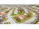 This aerial view shows the property's position on a corner lot in the neighborhood at 448 Yorktown Ln, Avon, IN 46123