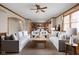 Open concept living space with hardwood floors and comfortable sofas, open to the kitchen at 4777 Madras Ct, Zionsville, IN 46077