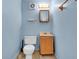 Cozy blue bathroom featuring a standard toilet, a wooden vanity, and an overhead light at 5301 Old Smith Valley Rd, Greenwood, IN 46143