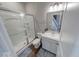 Bathroom with walk-in shower, white vanity, and modern fixtures at 5839 Altar Bell Cir, Greenwood, IN 46143