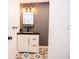 Charming bathroom featuring decorative tile flooring, a modern vanity, and stylish decor at 632 Ridgeview Ln, Columbus, IN 47201