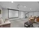 Finished basement with home theater, comfortable seating and neutral carpeting at 732 Trillium St, Lebanon, IN 46052