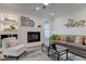 Inviting living room features a fireplace, a comfortable sofa and natural lighting at 8695 Shoe Overlook Dr, Fishers, IN 46038