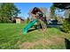 This spacious backyard offers a home playground area and lots of space for Gathering fun and outdoor activities at 8808 Rocky Hill Rd, Indianapolis, IN 46217