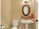 Half bathroom featuring a pedestal sink, decorative mirror, and a toilet at 9879 Ruby Ct, Mooresville, IN 46158