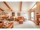 Bright living room with vaulted ceiling, wooden beams, fireplace, and comfortable seating at 206 Somerville Rd, Anderson, IN 46011