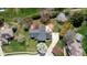 Birds eye view of a home with a fire pit, outdoor seating, green lawn, and a basketball court at 3165 Hazel Foster W Ct, Carmel, IN 46033