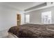 Bright main bedroom with tray ceiling, large windows, and ensuite bathroom access at 6953 Equality Blvd, Carmel, IN 46033