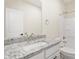 Bathroom featuring granite countertops, a white cabinet and a shower-tub combo at 799 Rose Garden Way, Westfield, IN 46074