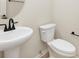 Powder room featuring a modern sink and toilet with sleek, black hardware at 799 Rose Garden Way, Westfield, IN 46074