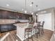 Open kitchen boasts a center island with pendant lighting, granite countertops, and stainless steel appliances at 1075 Barberry Dr, Greenwood, IN 46143