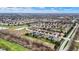 An aerial view shows a neighborhood with single-Gathering homes, a pond, and green spaces, all neatly arranged at 14019 Colville Cir, Carmel, IN 46033