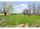 Lush backyard with mature trees, an outbuilding, a basketball hoop, and a play structure at 16471 E 196Th St, Noblesville, IN 46060