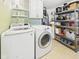 Well-lit laundry room featuring a washer, dryer, shelving and cabinets for ample storage at 2329 E 8Th St, Anderson, IN 46012