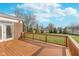 Wooden deck overlooking the spacious backyard, perfect for relaxing and entertaining at 3728 Dunellen Cir, Carmel, IN 46074