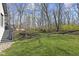 A spacious backyard with lush lawn, mulched garden beds and trees at 4312 S Woodbridge Ln, New Palestine, IN 46163