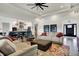 Open concept living room and kitchen with modern furnishings, wood floors, and plenty of natural light at 725 Meadowbrook Ln, Franklin, IN 46131