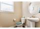 Charming powder room with pedestal sink, decorative mirror and natural light at 8855 Sugar Cay Ct, Zionsville, IN 46077