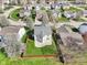 A scenic aerial view of backyard with green lawn, complemented by a privacy fence and blooming trees at 10303 Memorial Knoll Dr, Indianapolis, IN 46234