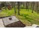 Scenic backyard patio features a fire pit, seating, and a playset for with lush lawn views at 123 W 81St St, Indianapolis, IN 46260