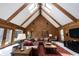 Cozy living room showcases wood paneling, exposed beams, and comfortable furniture at 13599 Brentwood Ln, Carmel, IN 46033
