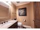Well-appointed powder room features a decorative mirror and modern fixtures at 13599 Brentwood Ln, Carmel, IN 46033