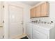 Laundry room features washer and dryer, hanging cabinets, and a door to the outside at 18009 Sun Ridge Cir, Noblesville, IN 46062
