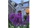 Lush front yard featuring vibrant purple Allium flowers and a stone and brick home in the background at 3665 Conifer Dr, Zionsville, IN 46077
