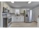Modern kitchen with white cabinets, stainless steel appliances, light countertops, and a stylish backsplash at 451 N Gray St, Indianapolis, IN 46201