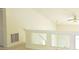 Loft overlooking entrance features a ceiling fan and view of the stairs below at 4959 Clarkson Dr, Indianapolis, IN 46254