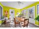 Cozy sun room with bright yellow walls, white trim, and a dining table that offers a cheerful space at 5277 Kingsley Dr, Indianapolis, IN 46220
