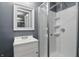 Modern bathroom with a clean shower and vanity at 6303 Bertha St, Indianapolis, IN 46241