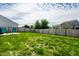 A view of the backyard with two chairs, wooden fence, and beautiful green grass at 11629 Brookwood Trace Ln, Indianapolis, IN 46229