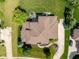 Aerial view of backyard with patio and outdoor seating area, including a hot tub at 13225 Gatman Ct, Carmel, IN 46032