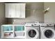 Laundry room featuring modern washer and dryer, storage cabinets and granite counter at 13225 Gatman Ct, Carmel, IN 46032