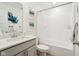 Bright bathroom featuring a modern vanity, and a shower with a bathtub combination at 2250 Egbert Rd, Westfield, IN 46074
